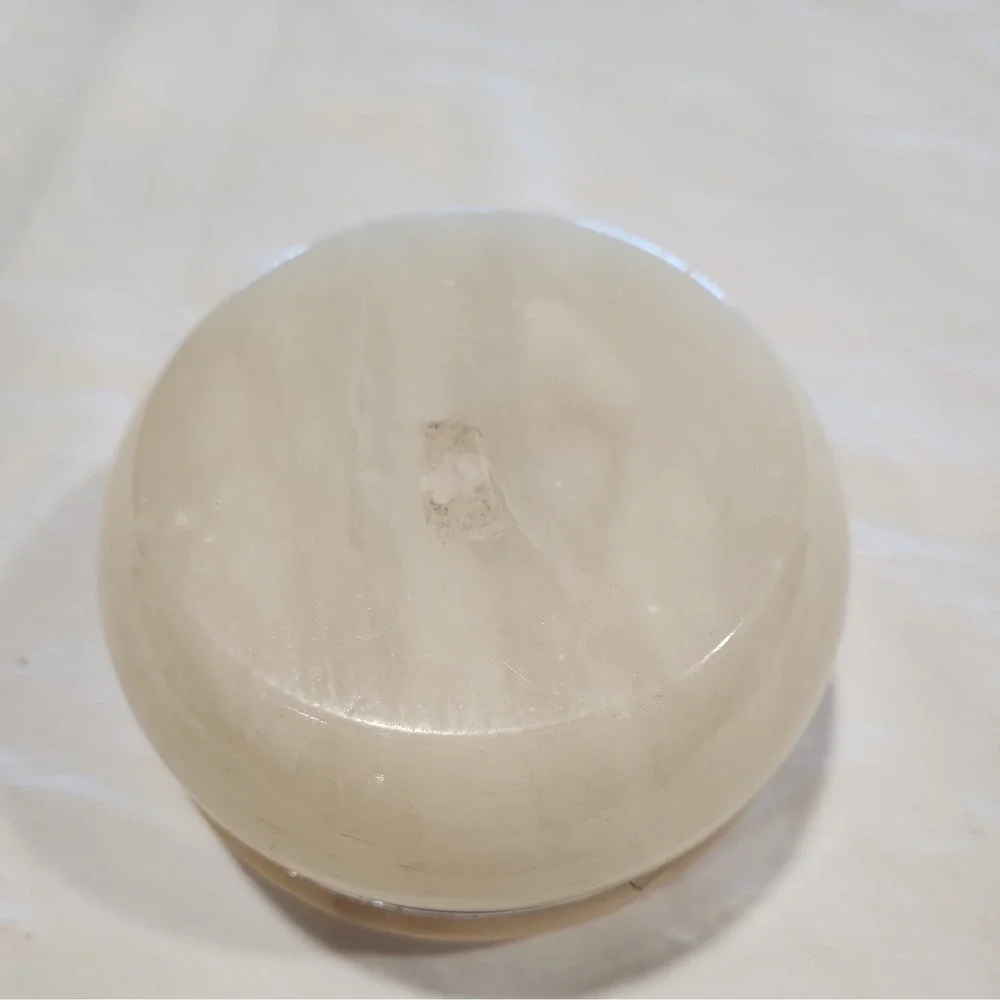 Vintage Alabaster Floral Powder Vanity Jar Hinged Lid Italy No Marks EUC